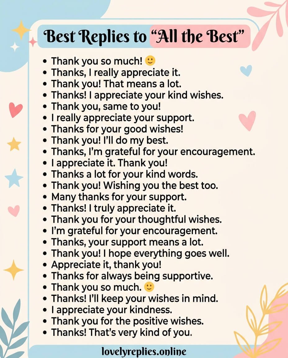 Replies to All the best 